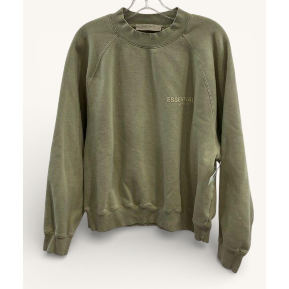 Fear of God Essentials Crewneck Sweatshirt Olive Green Mens M Pullover Logo